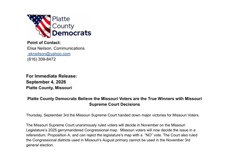 Platte County Democrats Believe the Missouri Voters are the True Winners with Missouri Supreme Court Decisions